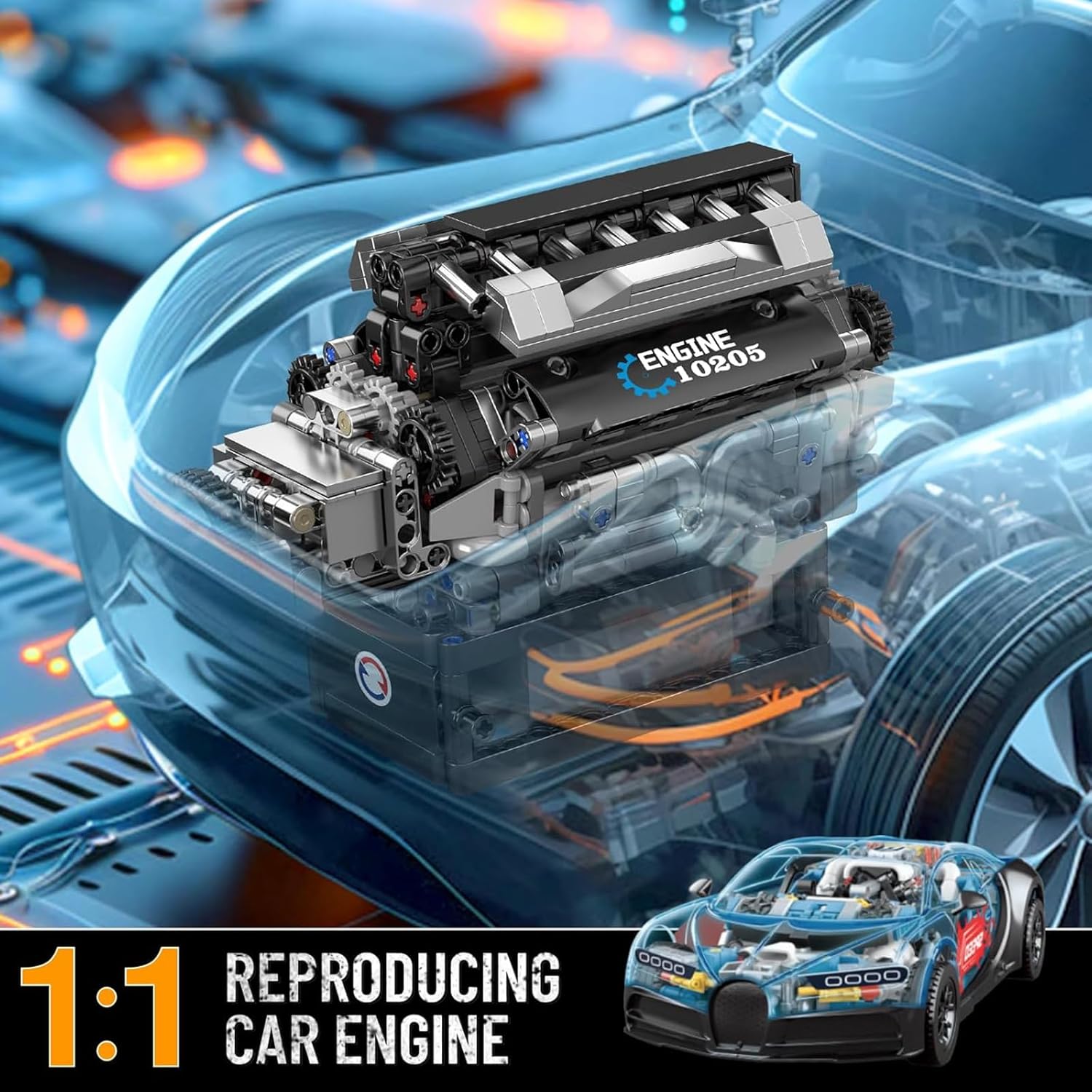 Mould King V12 Engine Building Blocks Luxury Car Engine Model kit 12-Cylinder Engine Building Engineering Toys for Adults (733+PCS)