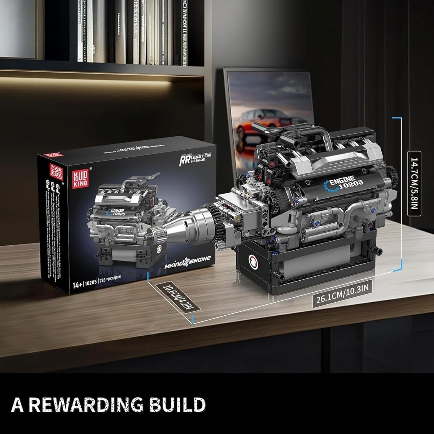 Mould King V12 Engine Building Blocks Luxury Car Engine Model kit 12-Cylinder Engine Building Engineering Toys for Adults (733+PCS)