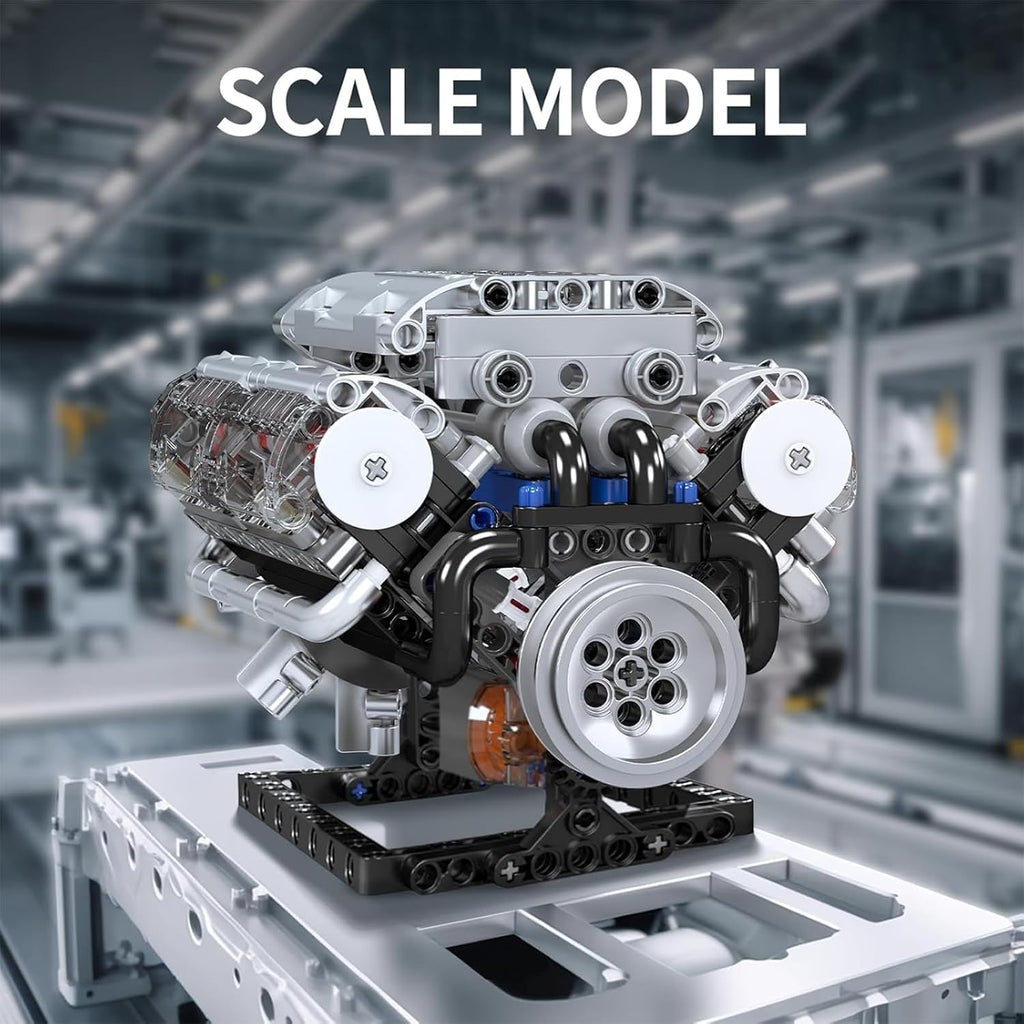 Mould King V8 Engine Building Blocks Sets, MOC Scale Model Kit with Battery and Motor (535 Pcs)