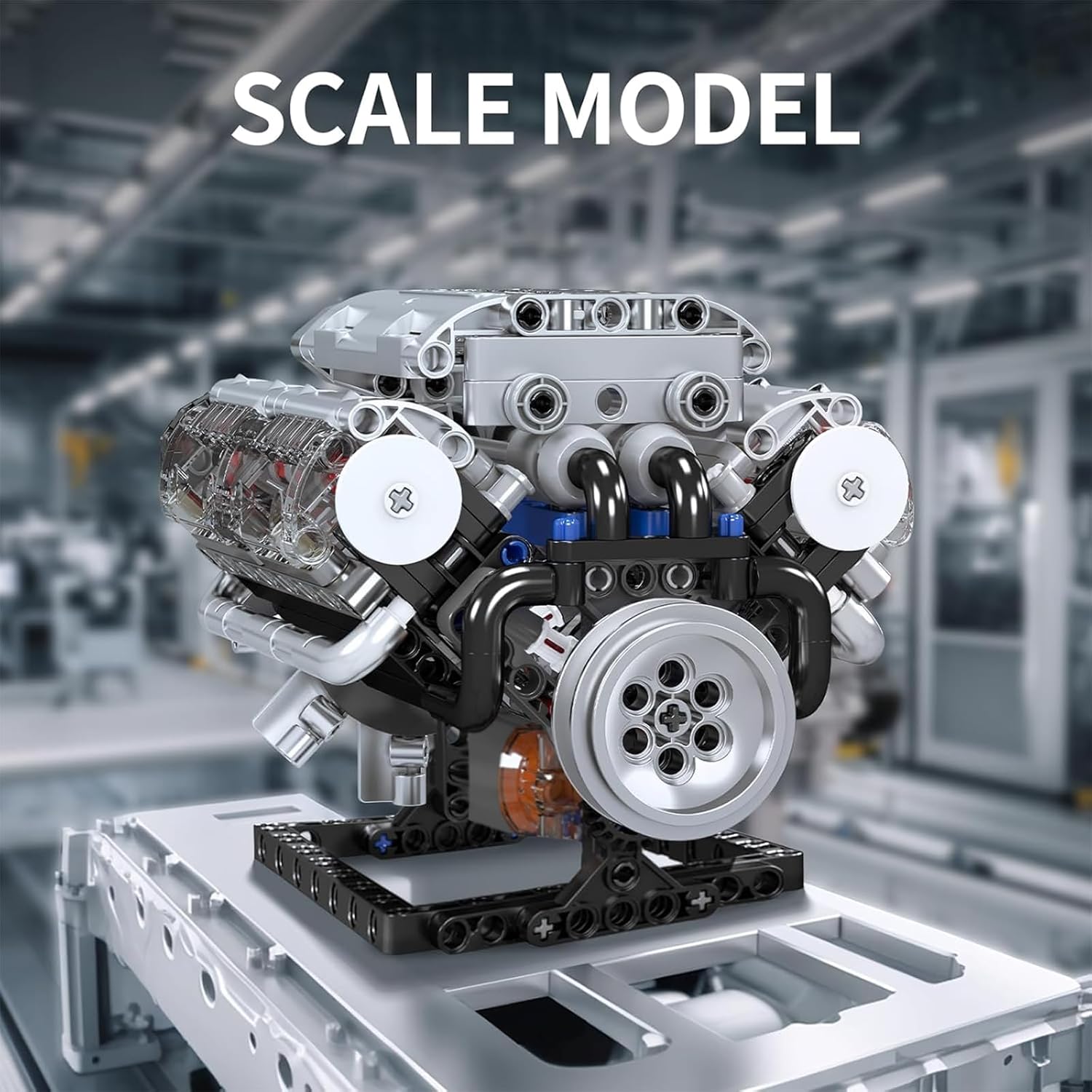 Mould King V8 Engine Building Blocks Sets, MOC Scale Model Kit with Battery and Motor (535 Pcs)