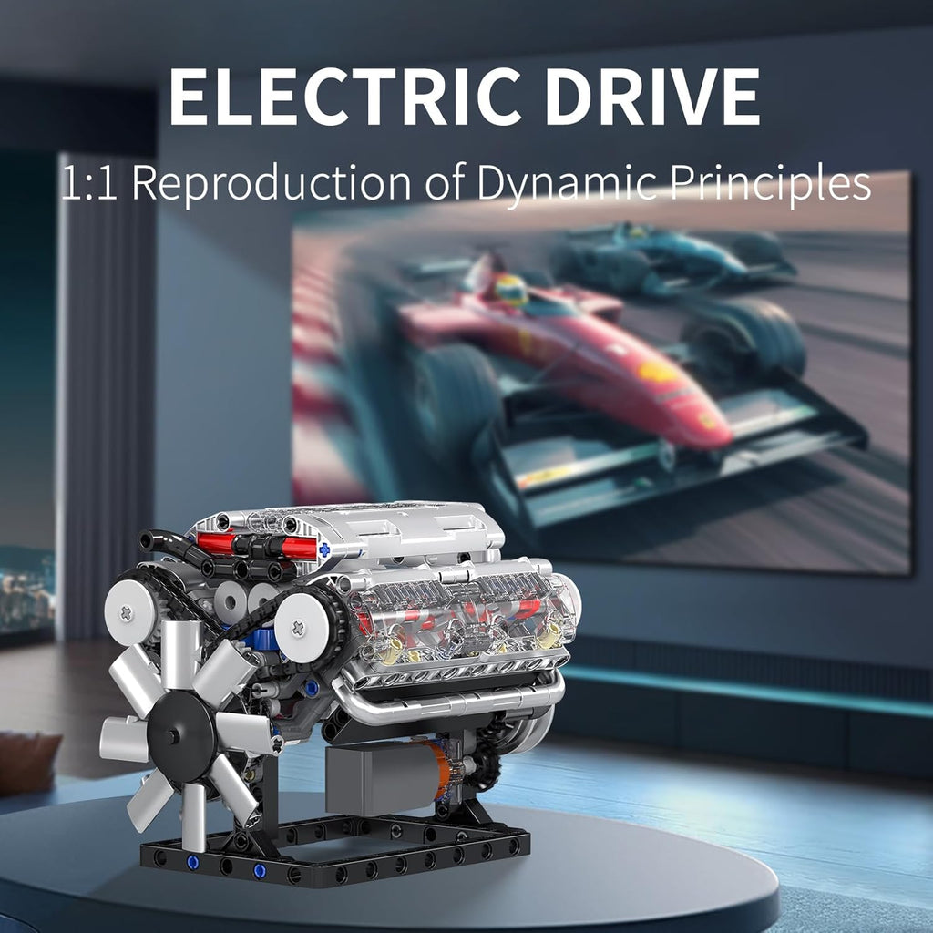 Mould King V8 Engine Building Blocks Sets, MOC Scale Model Kit with Battery and Motor (535 Pcs)