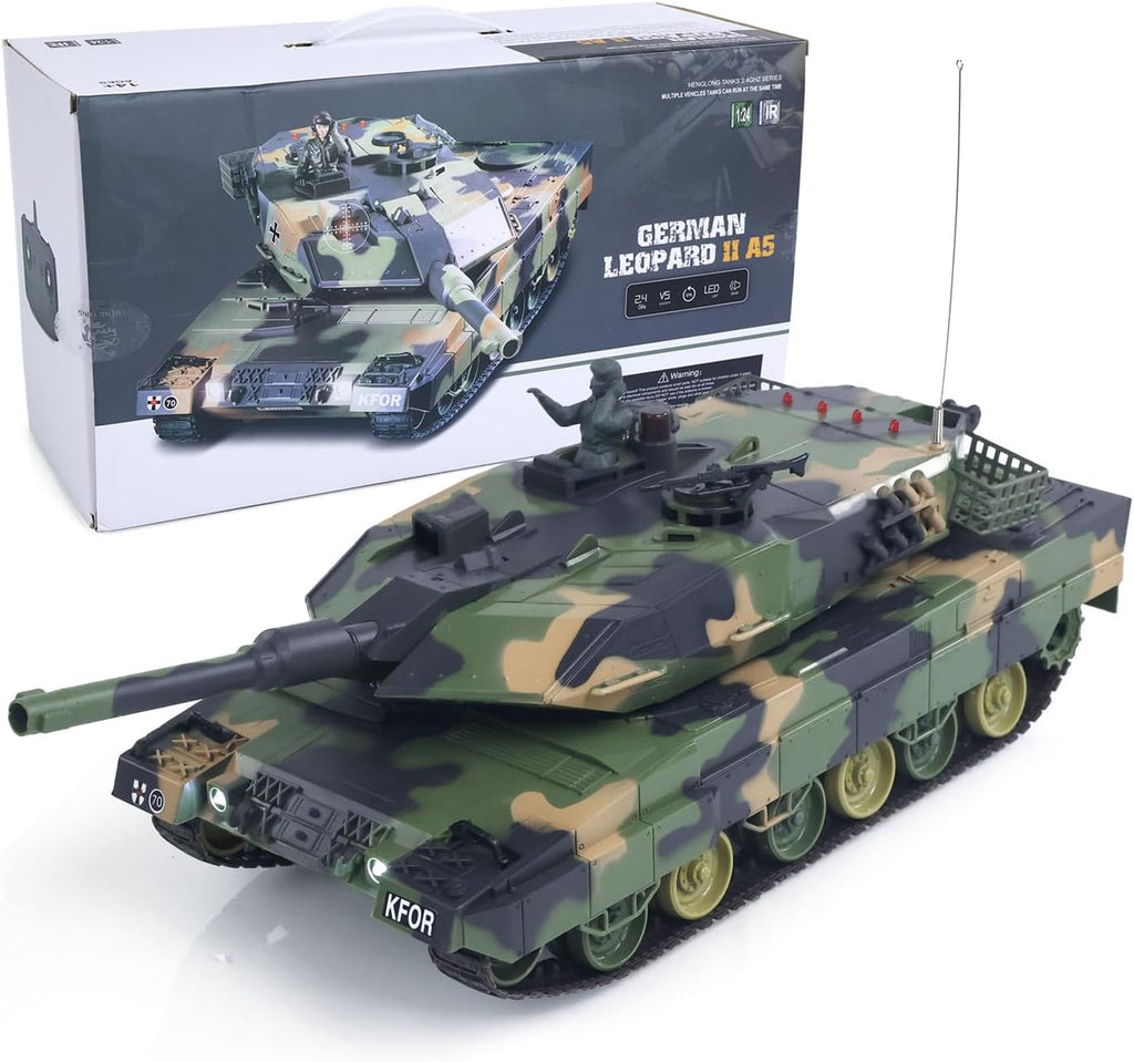 Heng Long® 1/24 RC Battle Tank Leopard 2 A5 – Professional Edition – BB Shooting, Infrared Battle, Spray Smoke & Real Sound Effects