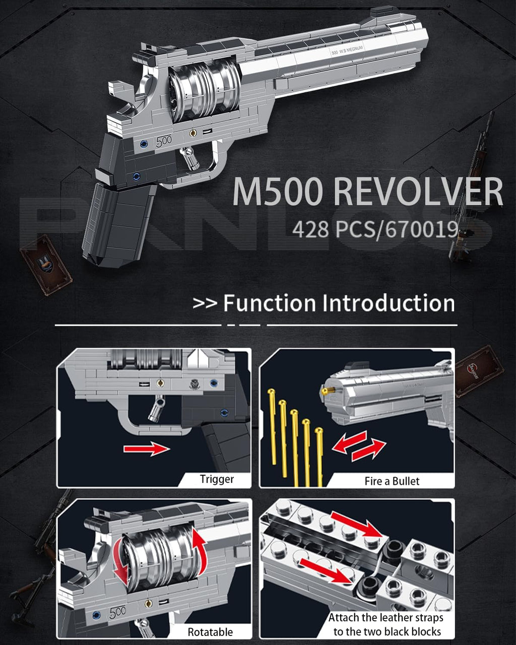 Panlos 670019 M500 Revolver Pistol Gun Brick