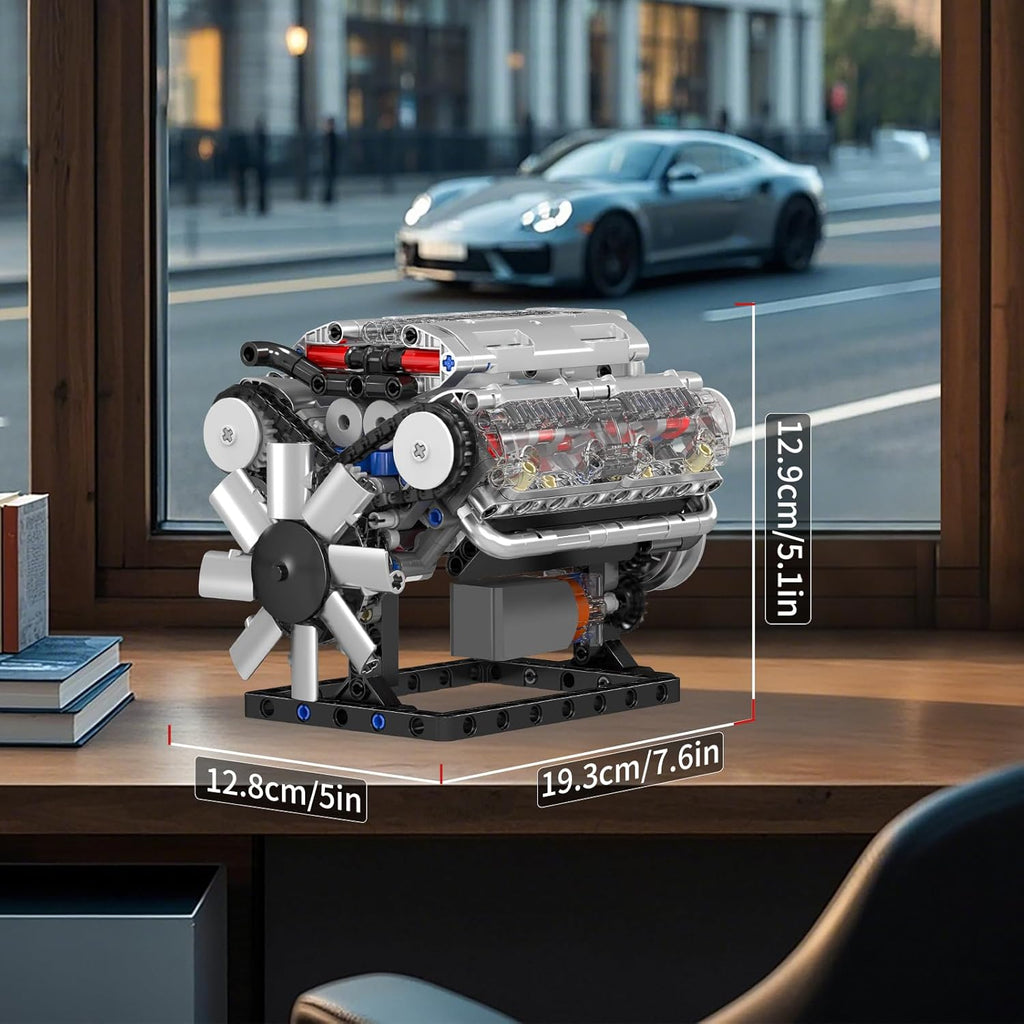 Mould King V8 Engine Building Blocks Sets, MOC Scale Model Kit with Battery and Motor (535 Pcs)