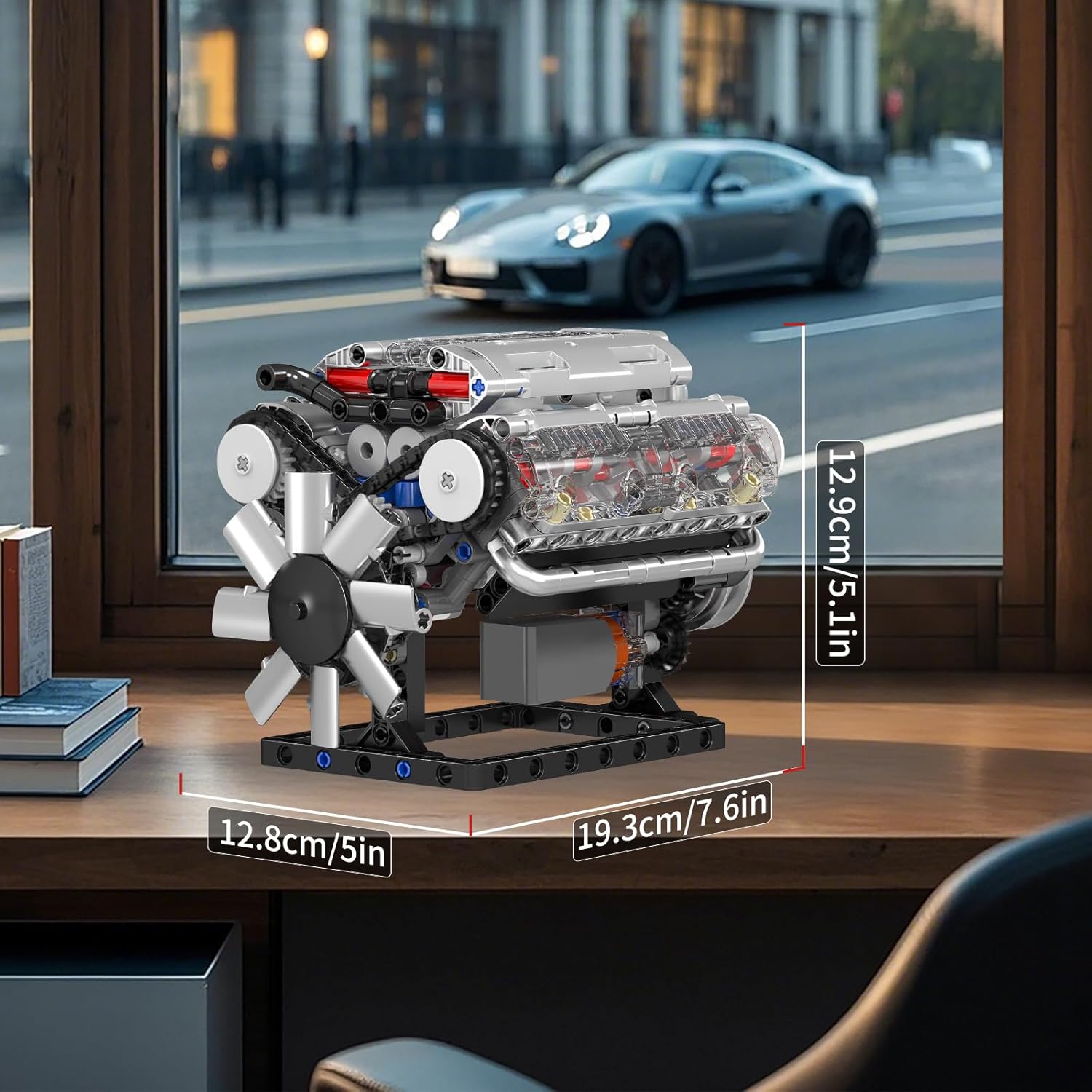 Mould King V8 Engine Building Blocks Sets, MOC Scale Model Kit with Battery and Motor (535 Pcs)