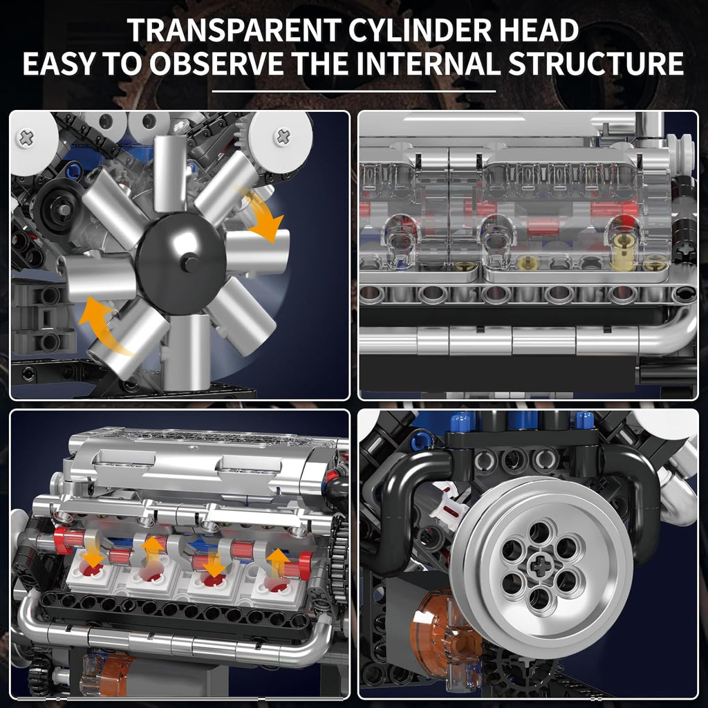 Mould King V8 Engine Building Blocks Sets, MOC Scale Model Kit with Battery and Motor (535 Pcs)