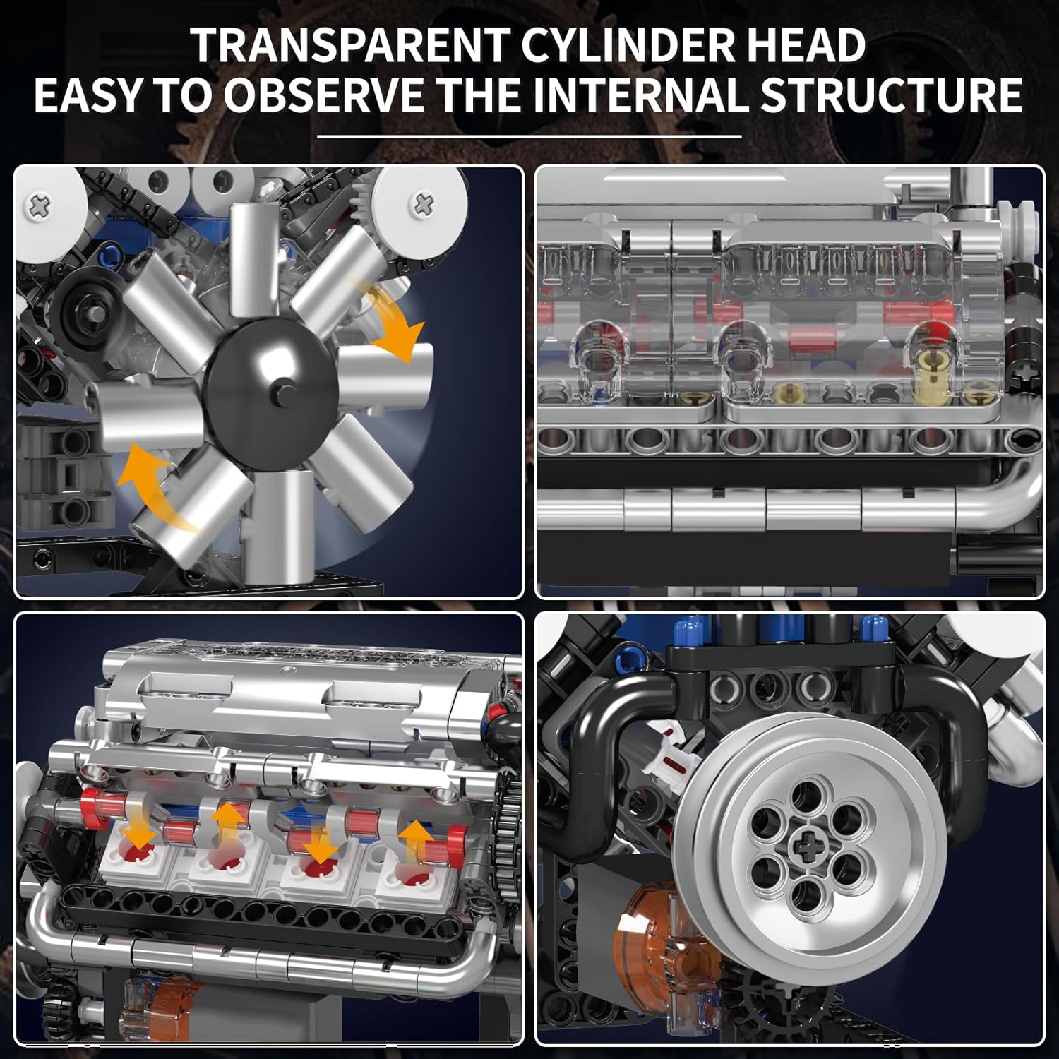 Mould King V8 Engine Building Blocks Sets, MOC Scale Model Kit with Battery and Motor (535 Pcs)