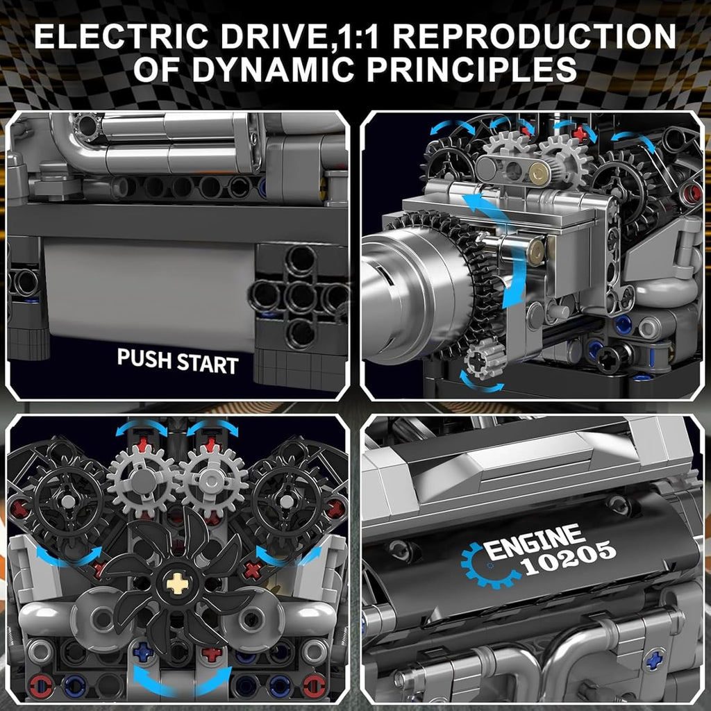 Mould King V12 Engine Building Blocks Luxury Car Engine Model kit 12-Cylinder Engine Building Engineering Toys for Adults (733+PCS)