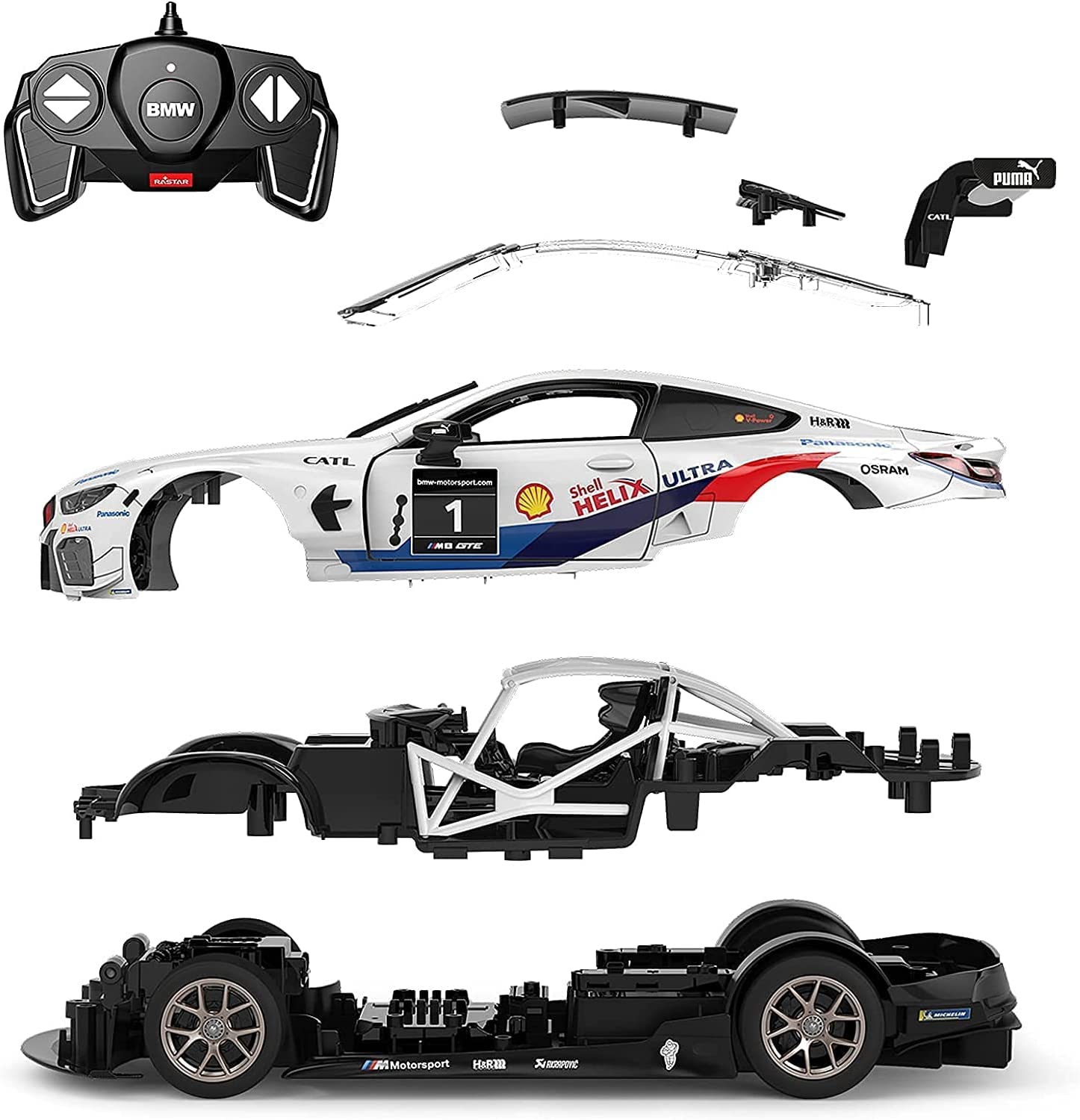 【BUILDING KIT】Rastar 1:18 BMW M8 GTE DIY Building Kit with Remote Control, 74pcs - Voltz Toys
