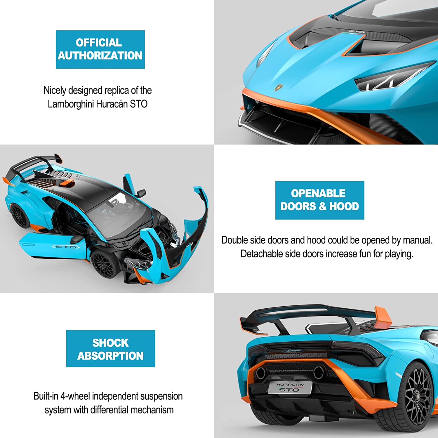 Lamborghini Huracan STO RC Car 1/14 Scale Licensed Remote Control Toy Car with Open Doors and Working Lights by Rastar