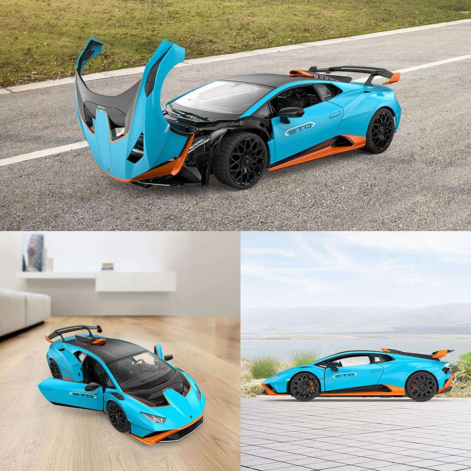 Lamborghini Huracan STO RC Car 1/14 Scale Licensed Remote Control Toy Car with Open Doors and Working Lights by Rastar