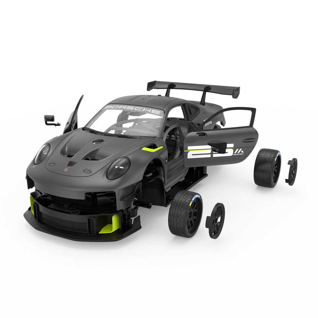 Porsche 911 GT2 RS Clubsport 25 1/18 Scale DIY Building Kit Licensed with Remote Control and Customization Stickers by Rastar, 68pcs