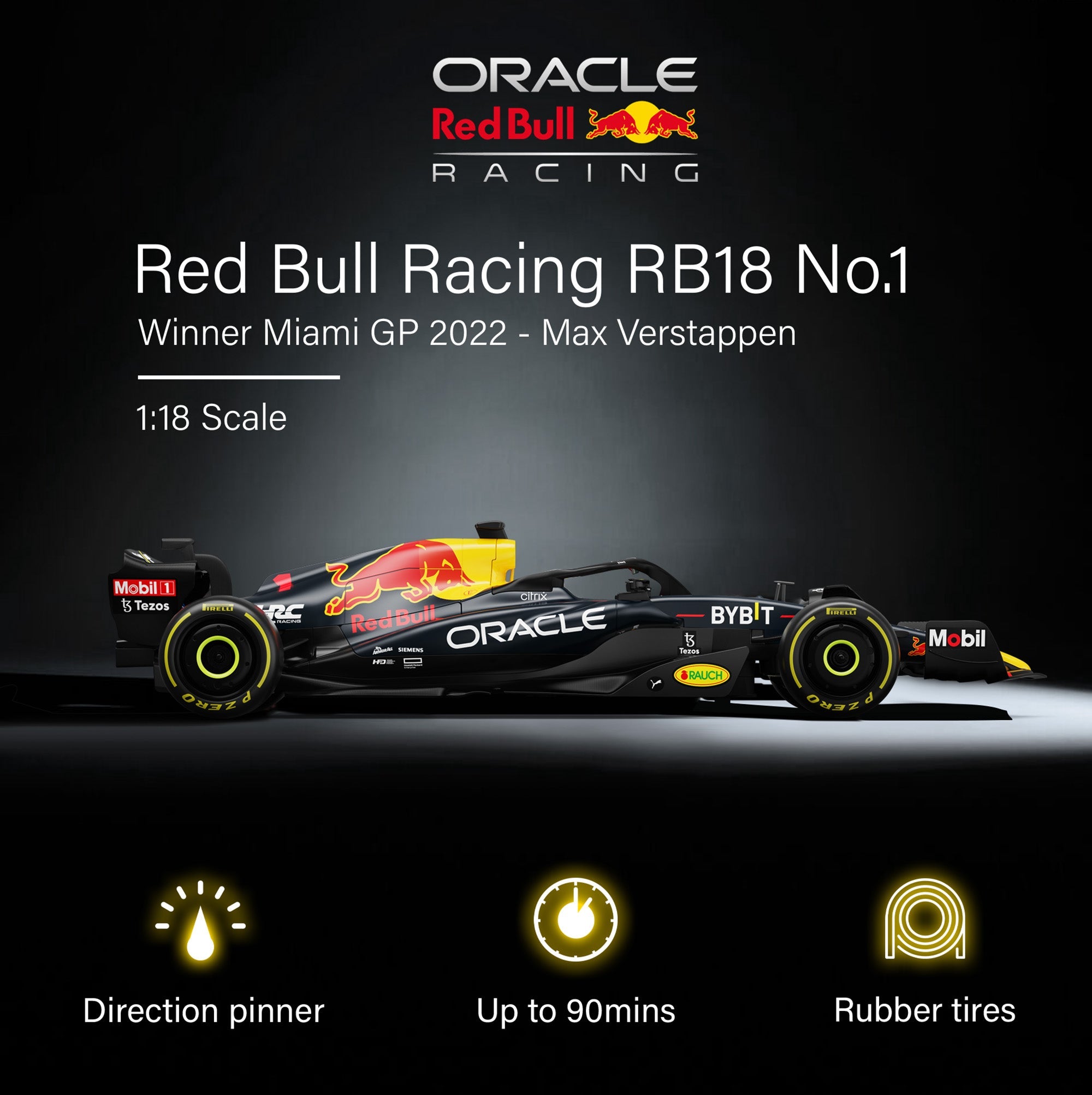 Oracle Red Bull Racing RB18 RC Car 1/18 Scale Licensed Remote Control Toy Car, Official F1 Merchandise by Rastar