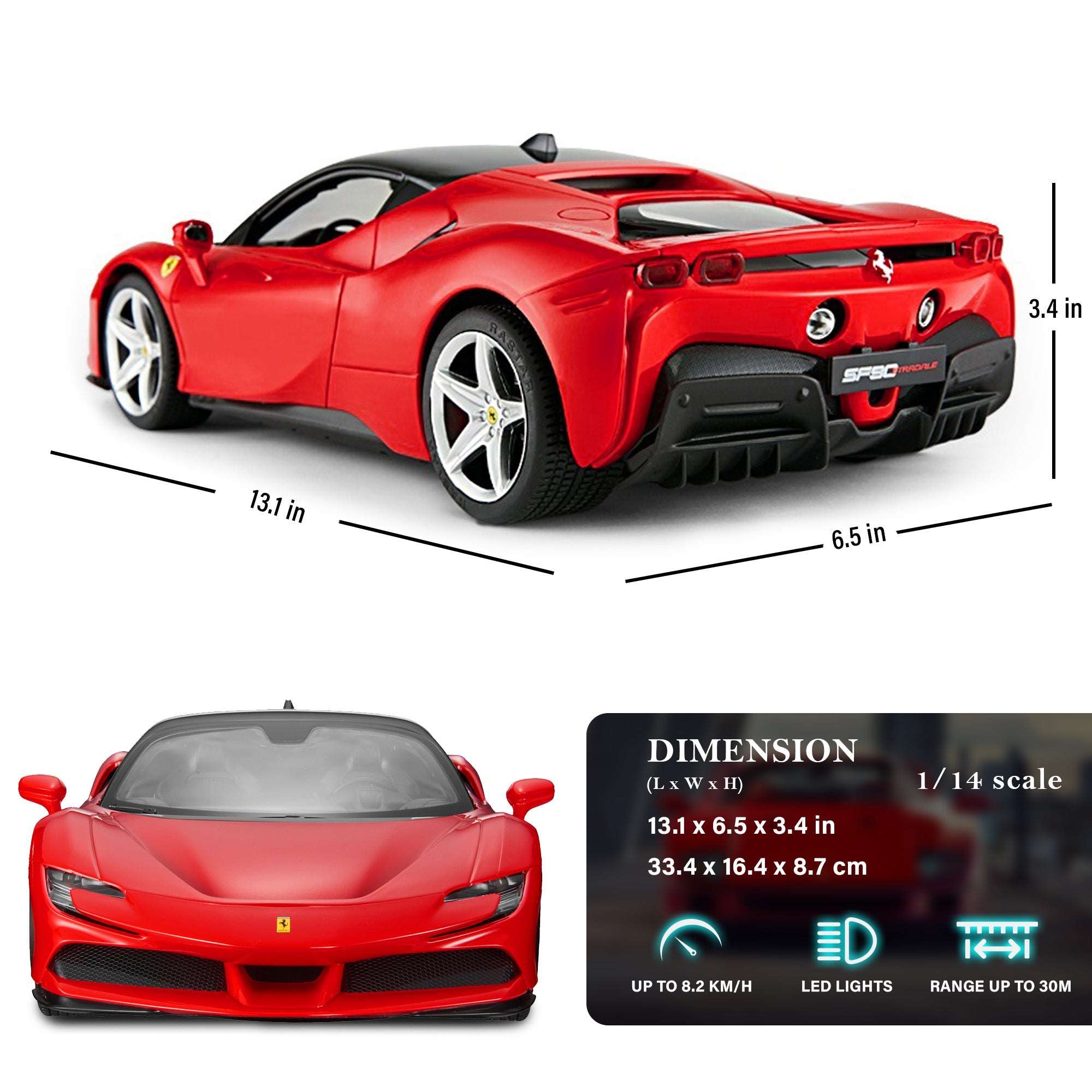 Ferrari SF90 Stradale RC Car 1/14 Scale Licensed Remote Control Toy Car with Working Lights, Rastar