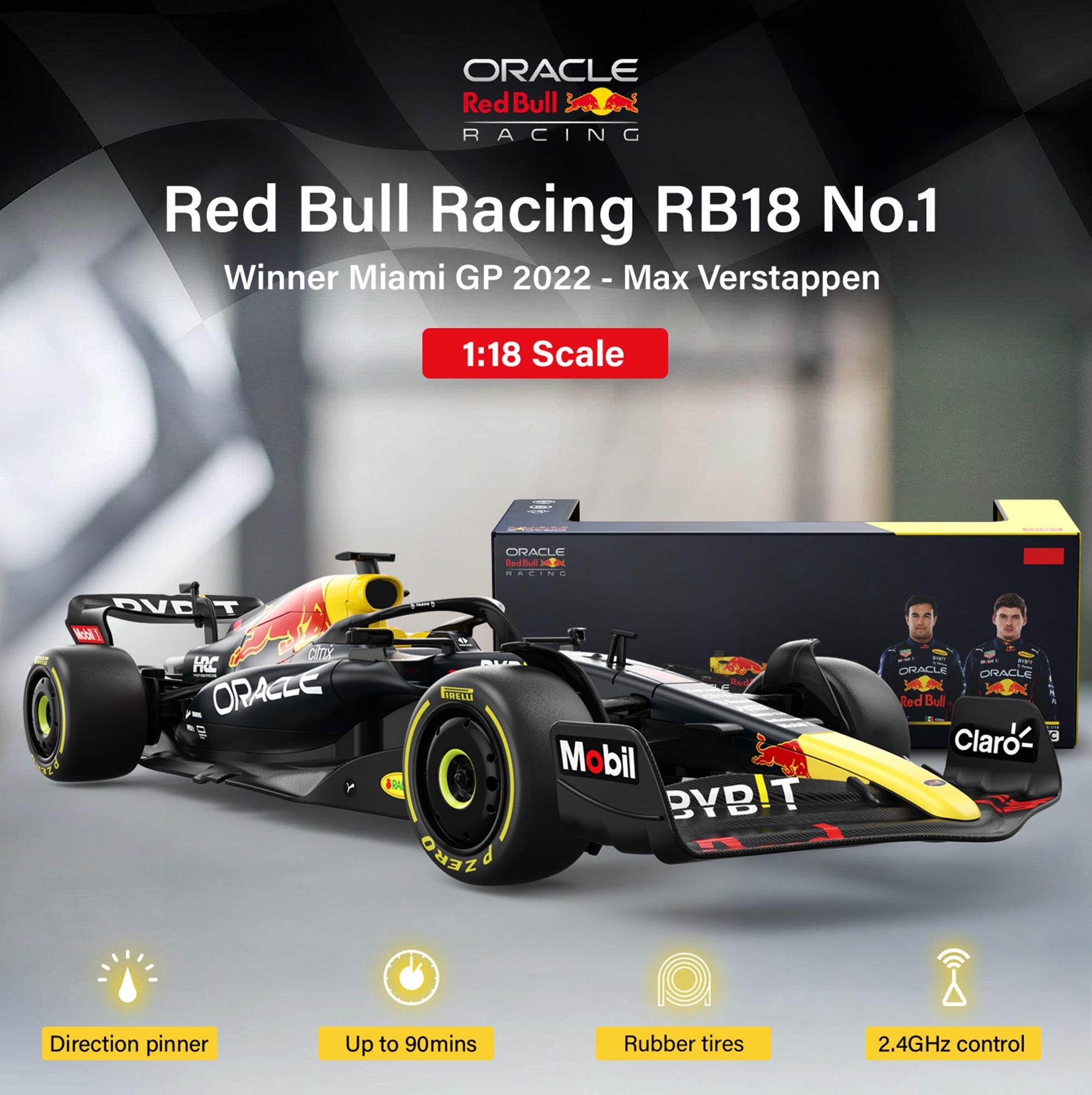 Oracle Red Bull Racing RB18 RC Car 1/18 Scale Licensed Remote Control Toy Car, Official F1 Merchandise by Rastar