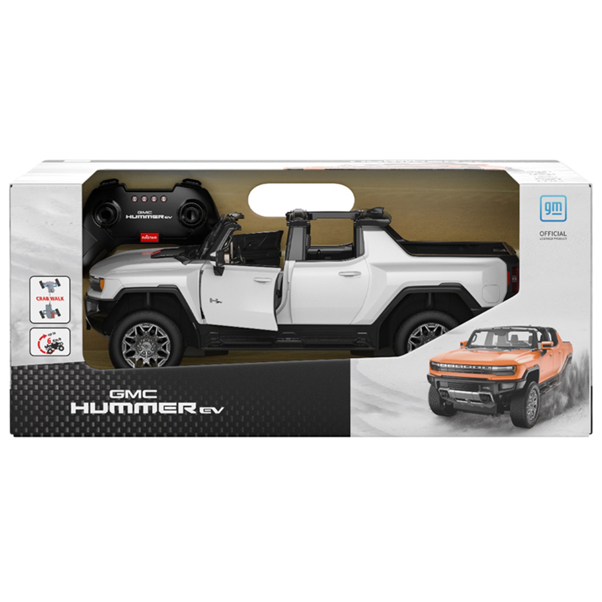 GMC Hummer EV RC Car 1/16 Scale Licensed Remote Control Toy Car with Open Doors, Working Lights, Phone Holder and Crab Walking Mode by Rastar