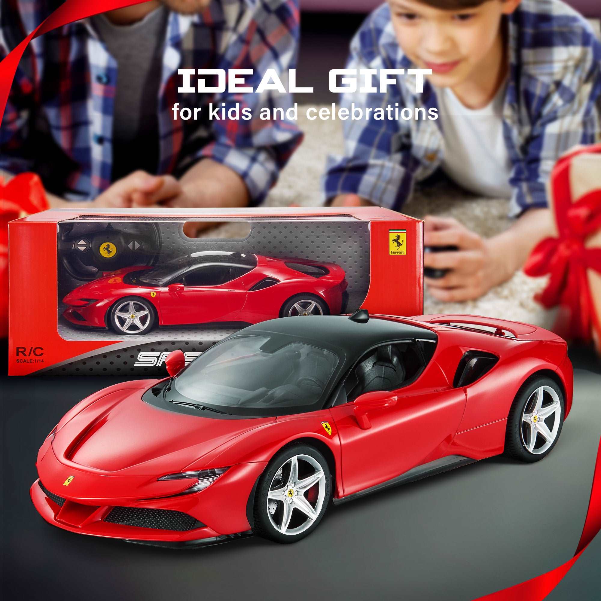 Ferrari SF90 Stradale RC Car 1/14 Scale Licensed Remote Control Toy Car with Working Lights, Rastar