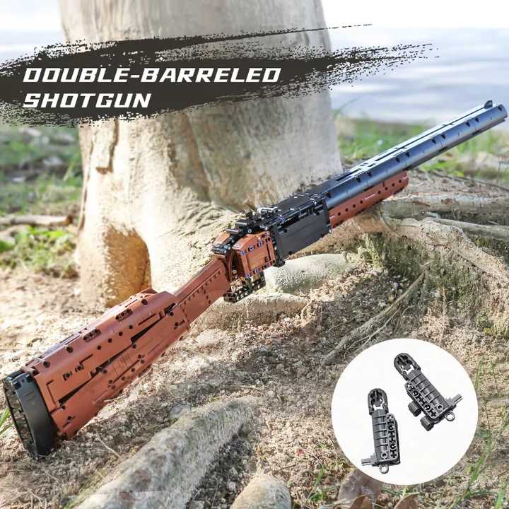"Durable ABS plastic construction toy - Mould King Double Barrel Shotgun model, ideal for creative play and display