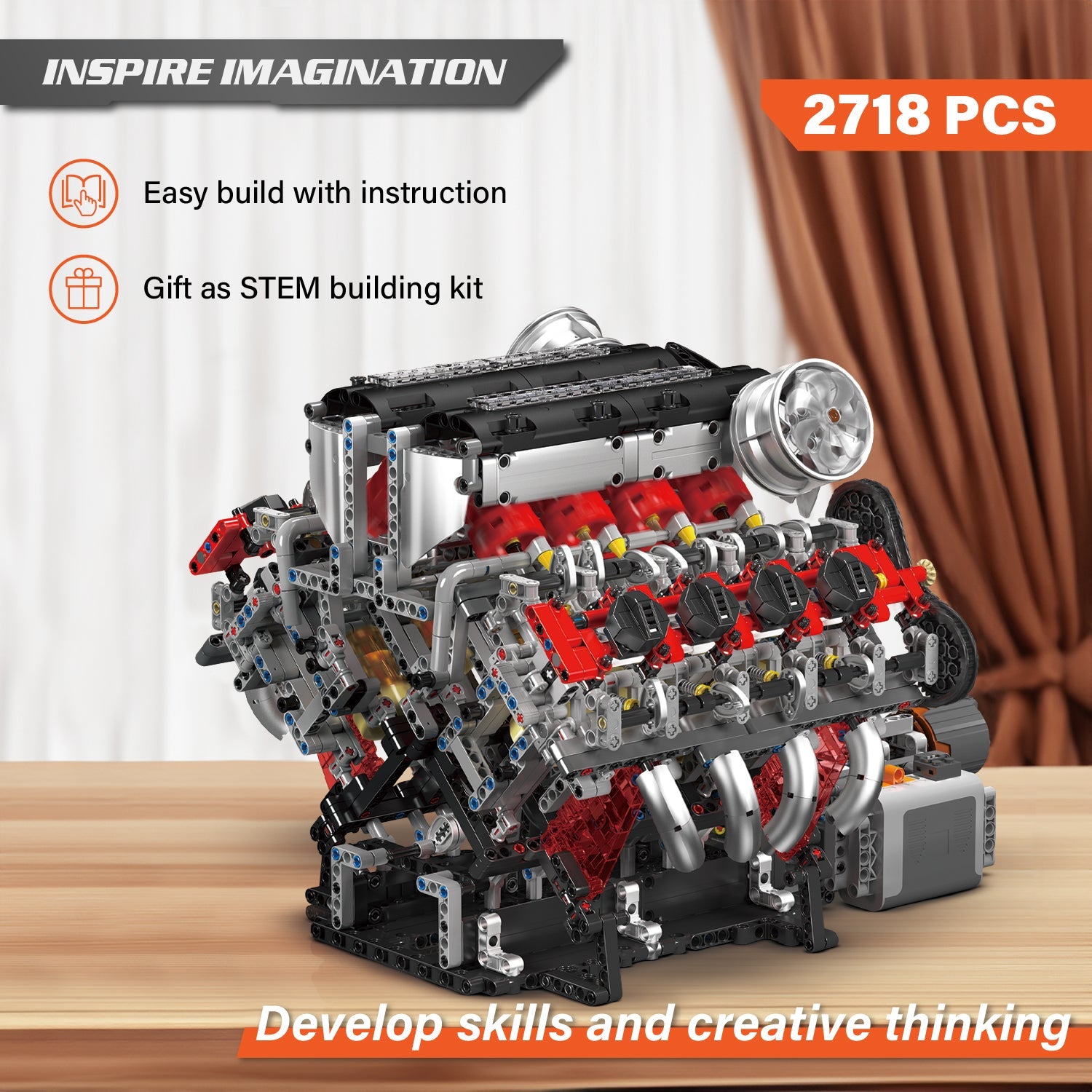 Mould King F488 3.9L V8 Engine - 2718Pcs