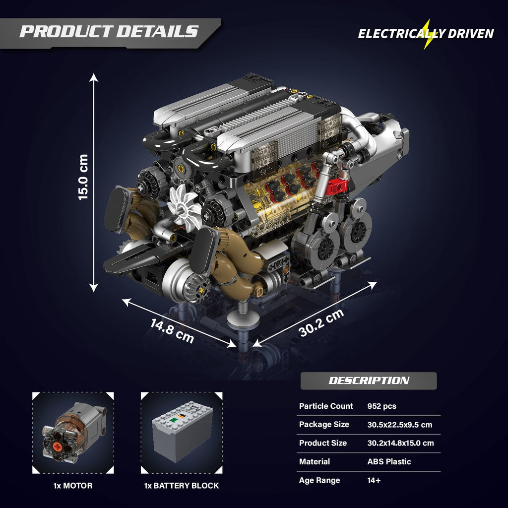 Mould King W16 Engine Building Blocks Sets (952 Pcs)- 16-Cylinder Car Engine Building Engineering Toys