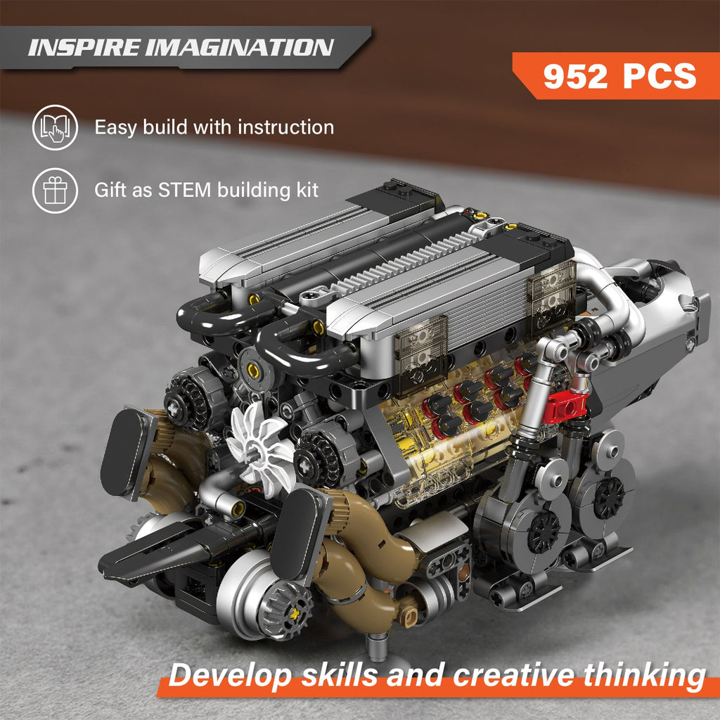 Mould King W16 Engine Building Blocks Sets (952 Pcs)- 16-Cylinder Car Engine Building Engineering Toys