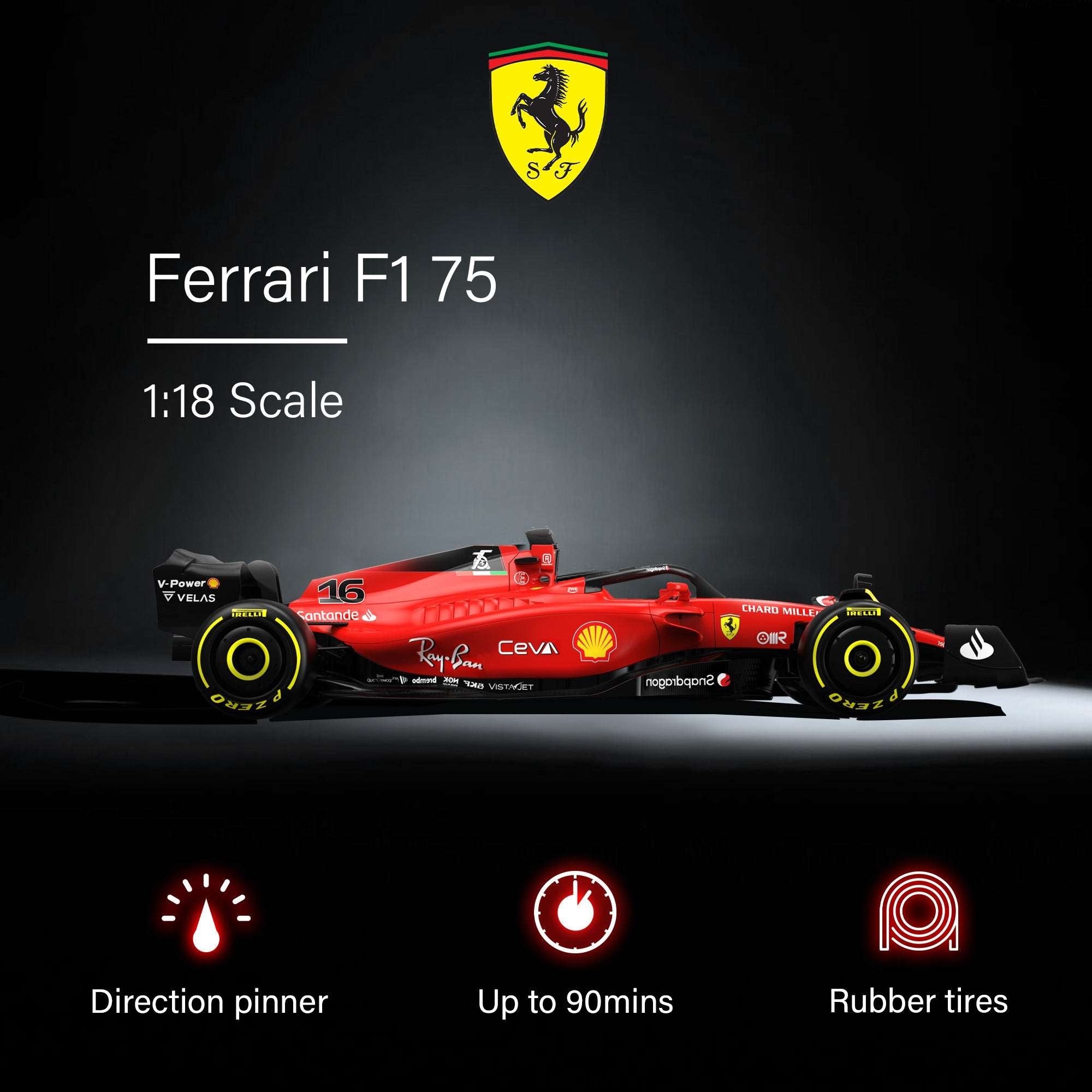 Ferrari F1 75 RC Car 1/18 Scale Licensed Remote Control Toy Car, Official F1 Merchandise by Rastar