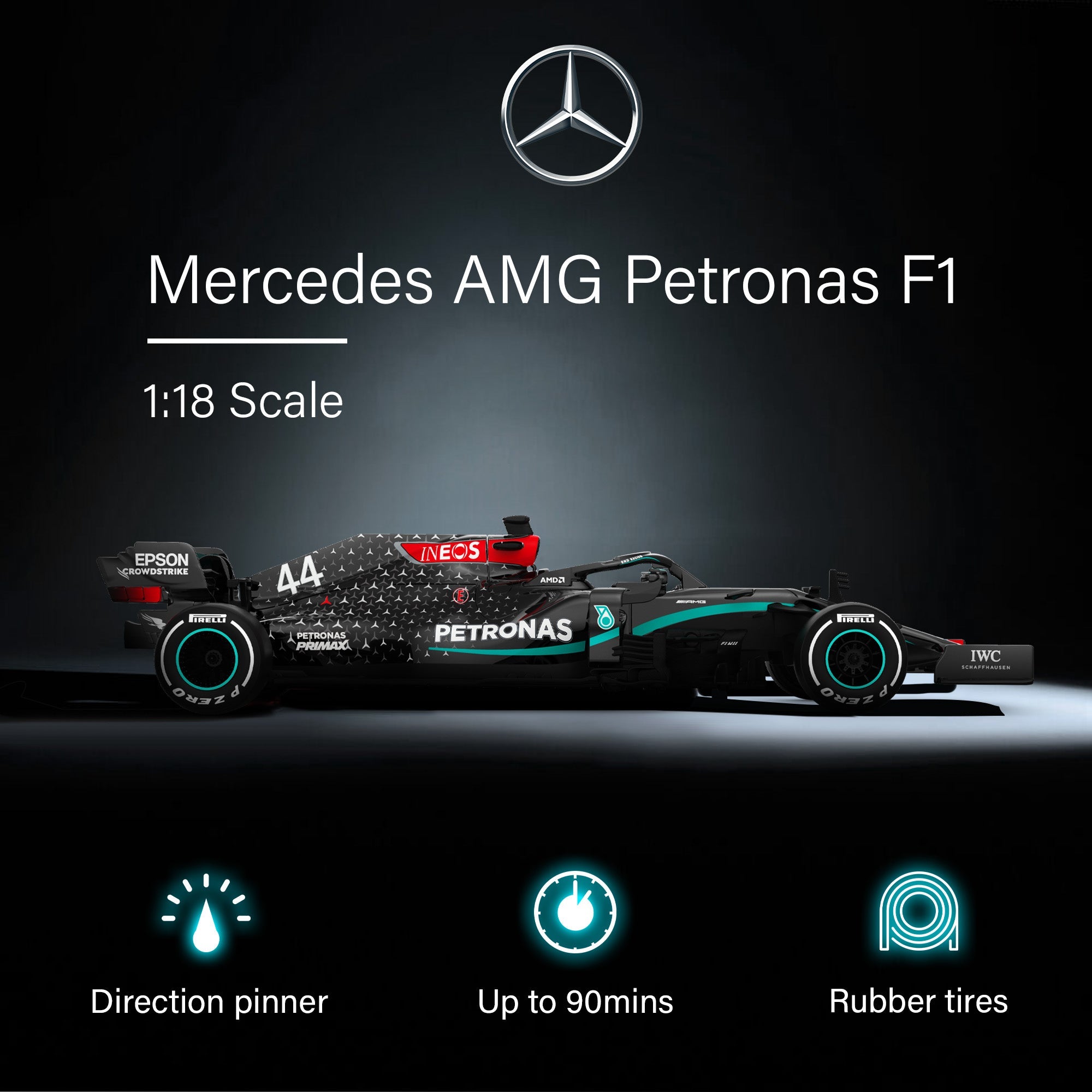 Mercedes-Benz F1 W11 EQ Performance 1/18 Scale Licensed Remote Control Toy Car, Official F1 Merchandise by Rastar