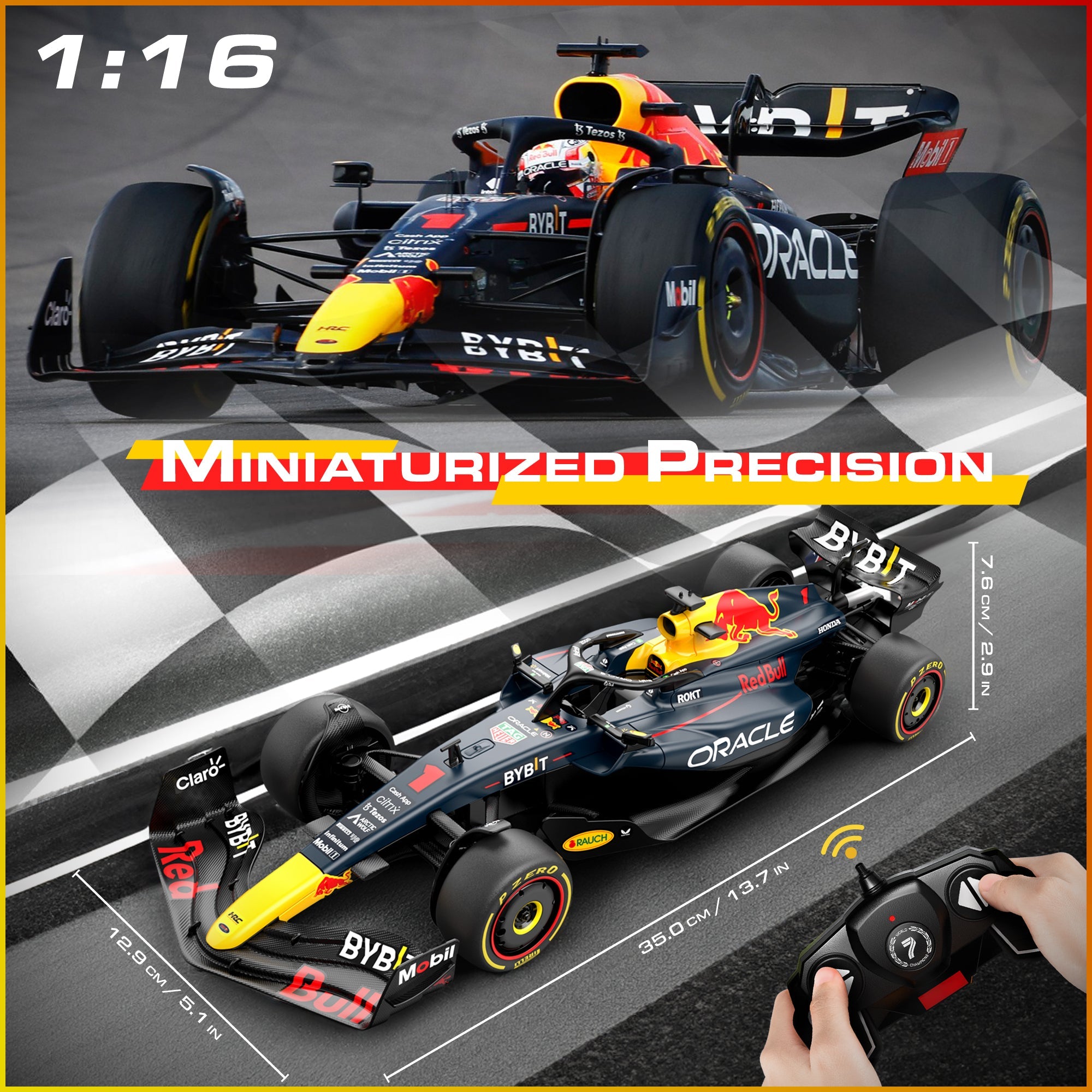 Red Bull F1 RB19 1/16 Scale DIY Building Kit Licensed with Remote Control and Customization Stickers by Rastar, 55pcs