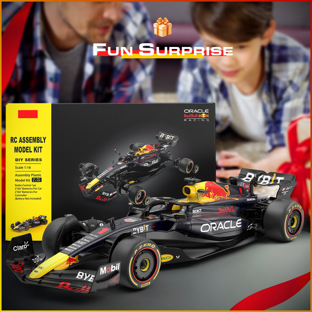 Red Bull F1 RB19 1/16 Scale DIY Building Kit Licensed with Remote Control and Customization Stickers by Rastar, 55pcs
