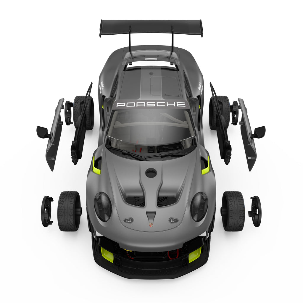 Porsche 911 GT2 RS Clubsport 25 1/18 Scale DIY Building Kit Licensed with Remote Control and Customization Stickers by Rastar, 68pcs