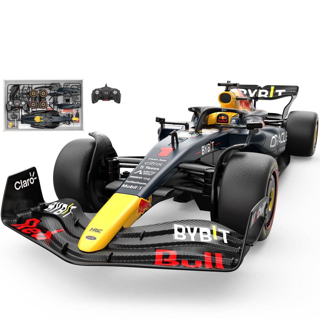 Red Bull F1 RB19 1/16 Scale DIY Building Kit Licensed with Remote Control and Customization Stickers by Rastar, 55pcs